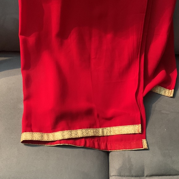 Red chiffon Anarkali with beautiful gold detailing design - Picture 6 of 6